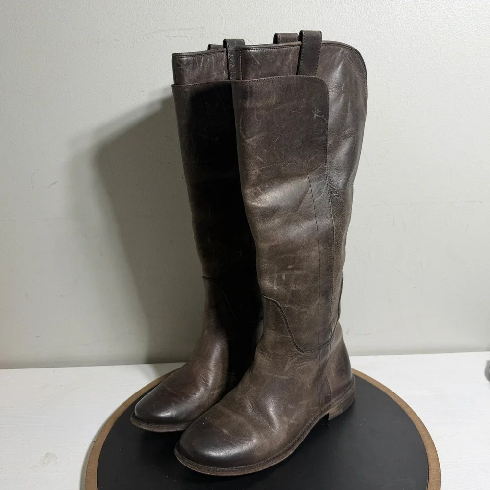 Frye Paige Tall Riding Boots Women US 7B Brown Leather Pull On Knee High
